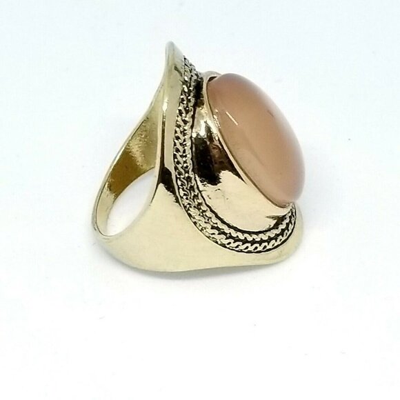 Peach Acrylic Cabochon Large Gold Tone Statement - Picture 2 of 4